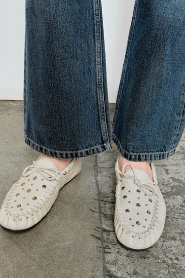 LEATHER LOAFERS WITH STUDS - white by Zara - Image 2