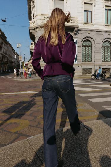SATIN BLOUSE WITH THIN BELT - Burgundy by Zara - Image 4