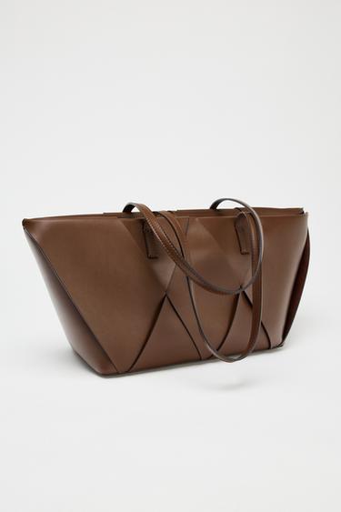 WOVEN ELONGATED TOTE BAG - Dark tan by Zara - Image 3