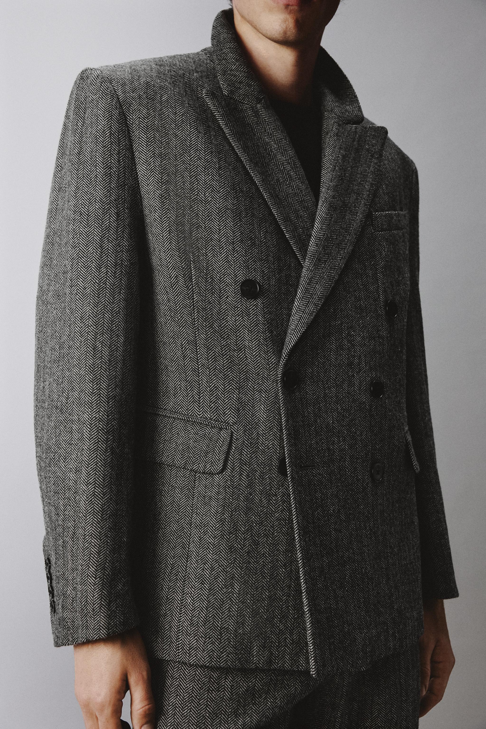 HERRINGBONE STRUCTURED WOOL BLEND SUIT JACKET