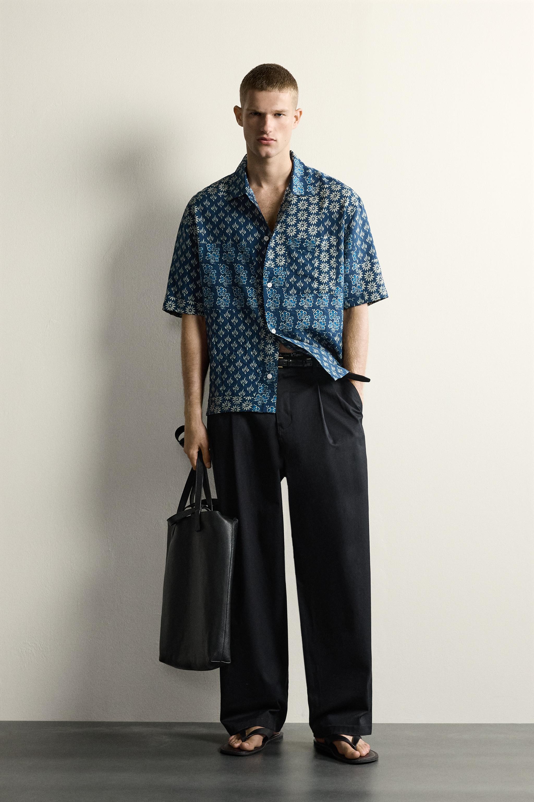 PATCHWORK PRINT RELAXED FIT SHIRT - Ink blue | ZARA United States