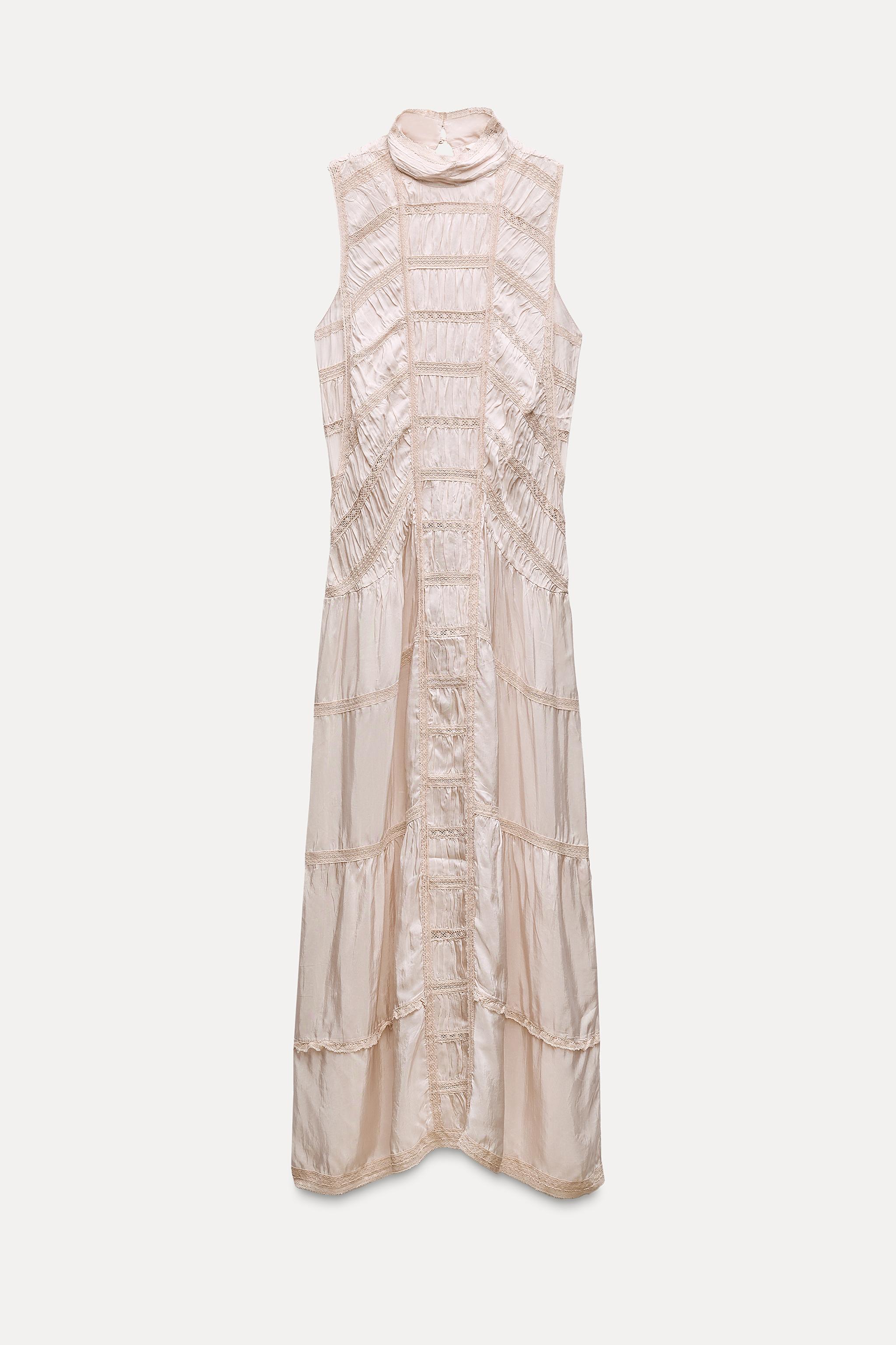 Zara online // Long Lace Dress with insert Limited Edition beige