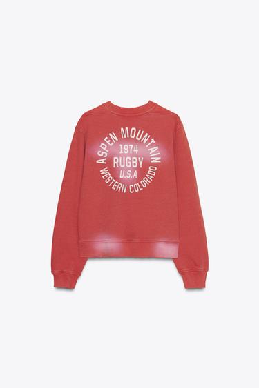 FADED-EFFECT SWEATSHIRT WITH SLOGAN - Red by Zara - Image 6