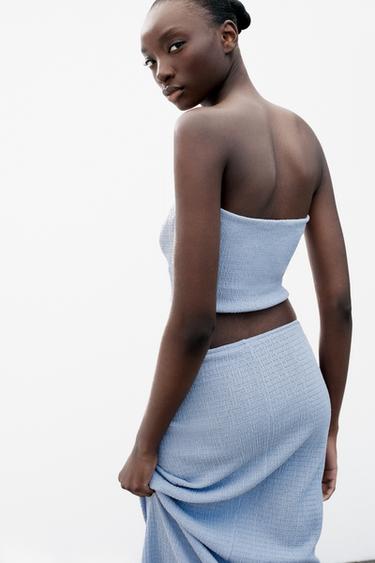 TEXTURED BANDEAU TOP - Light blue by Zara - Image 2