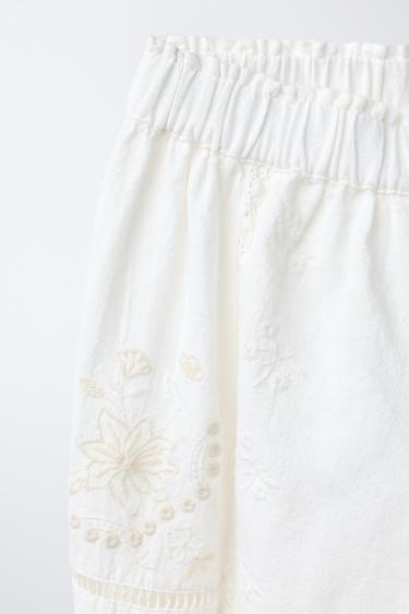 EMBROIDERED JOGGERS WITH COTTON BLEND AND LINEN - Oyster-white by Zara - Image 2