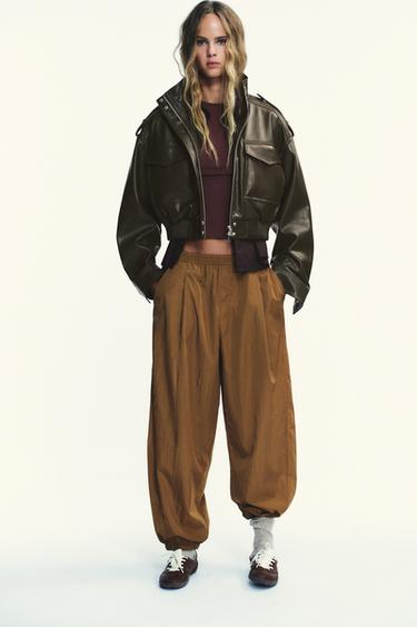 SHORT FAUX LEATHER JACKET - mid khaki by Zara