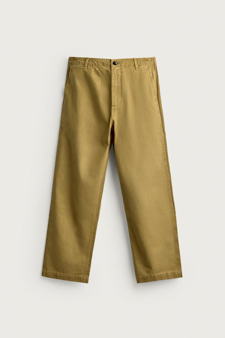 WASHED HERRINGBONE PANTS — Oil
