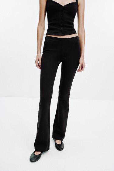 Zara FLARE INTERLOCK PANTS - Black