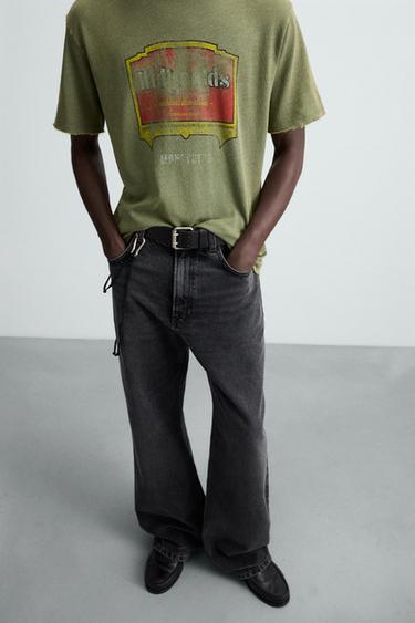 T-SHIRT EN MAILLE IMPRIMÉ DÉLAVÉ - Vert de Zara - Image 4