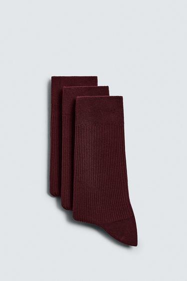Zara 3-PACK RIB SOCKS - Maroon