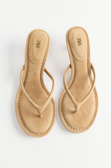 SPLIT SUEDE HEELED SANDALS - Brown by Zara