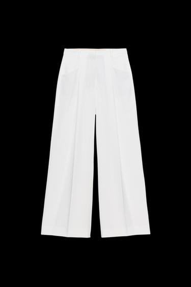 Zara ZW COLLECTION WIDE LEG PLEATED PANTS - Ecru - Image 0