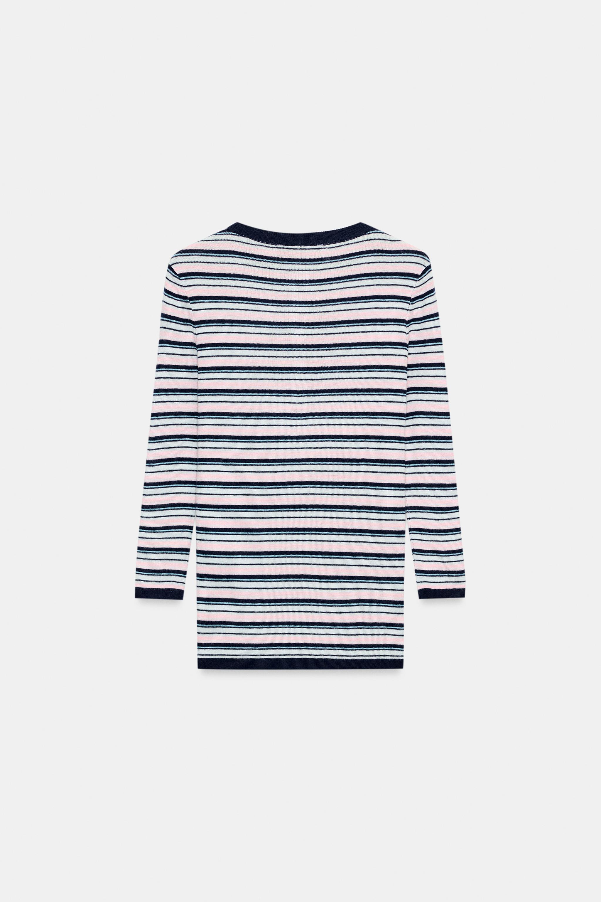 Женские свитеры Zara STRIPED KNIT BUTTON-UP JUMPER — фото 7