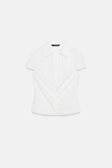 CAMISA ENTALLADA FRUNCES - Blanco de Zara