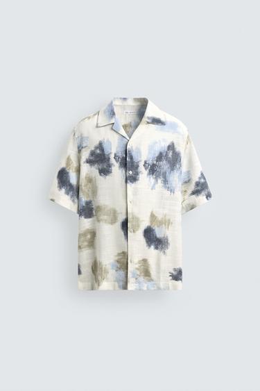 Zara FLOWY ABSTRACT PRINT SHIRT - Brown-Blue