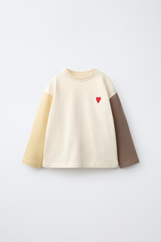 COLOUR BLOCK HEART T-SHIRT - Ecru by Zara - Image 0