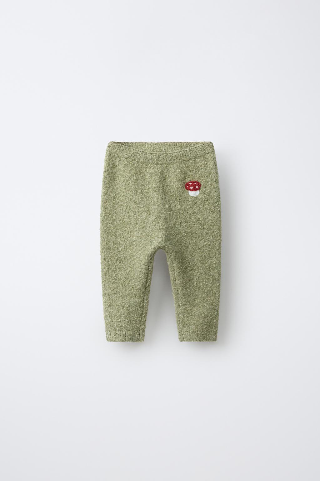 EMBROIDERED MUSHROOM KNIT TROUSERS