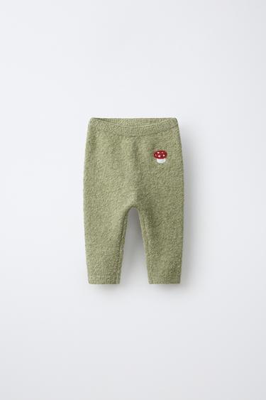 EMBROIDERED MUSHROOM KNIT PANTS — Mid-green 1