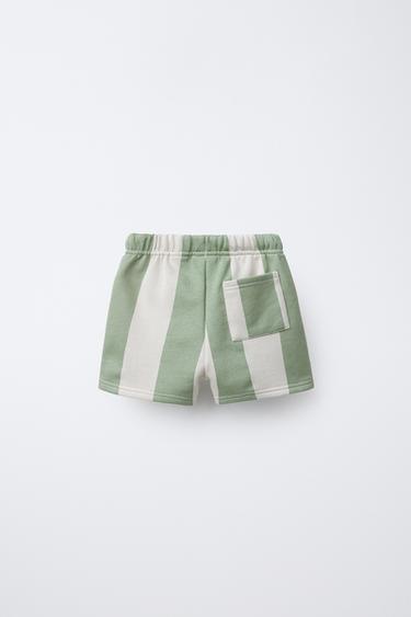 STRIPED BERMUDA SHORTS WITH EMBROIDERED TEXT - Green by Zara - Image 1
