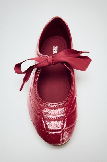 Zara ATHLETIC BALLET FLATS WITH BOW - Red