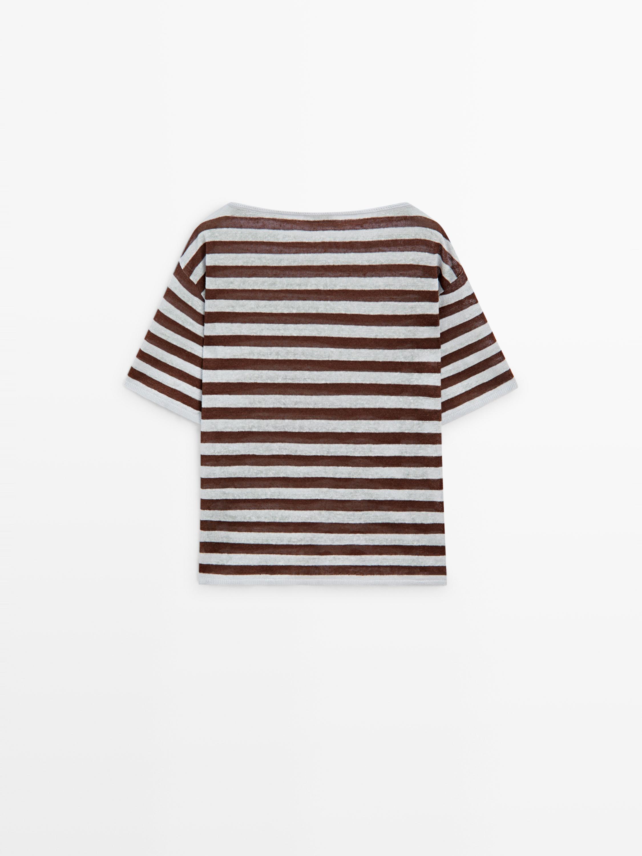 Striped linen boat neck T-shirt