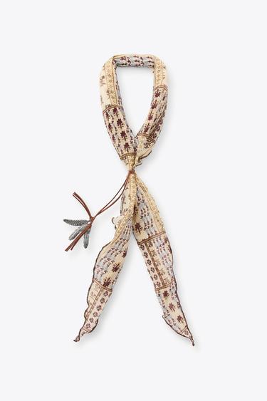 Zara FEATHER PRINT BANDANA - Sand