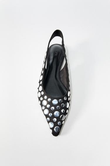 Zara STUDDED SLINGBACK FLATS - Black