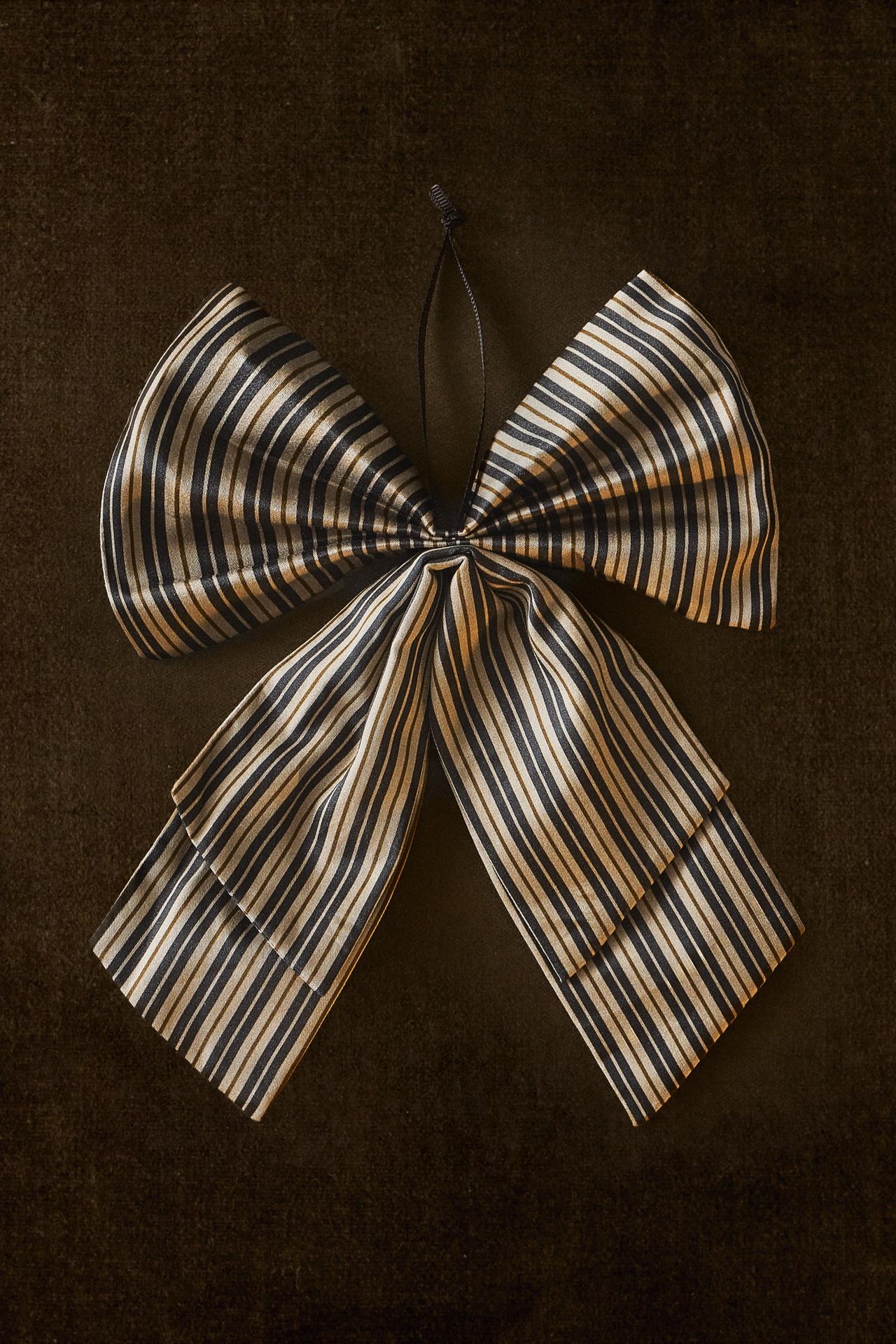 STRIPED BOW CHRISTMAS ORNAMENT — Ochre