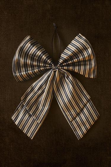 STRIPED BOW CHRISTMAS ORNAMENT — Ochre 1