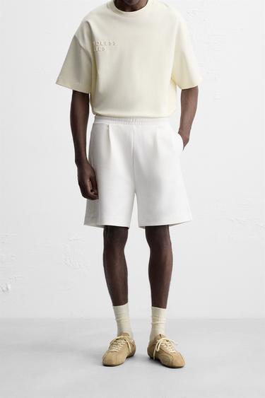 TECHNICAL PLEATED BERMUDA SHORTS - Oyster-white by Zara