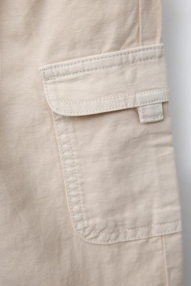 LINEN BLEND CARGO TROUSERS - Light beige by Zara - Image 3