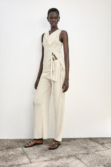 Zara TEXTURED TIE SARONG PANTS - Oyster-white - Image 0