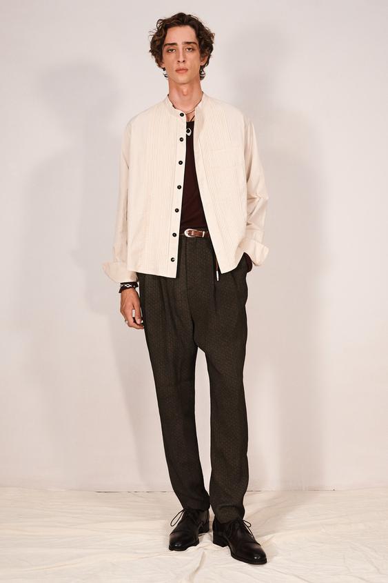 BOXY FIT PLEATED SHIRT - Ecru by Zara - Image 0