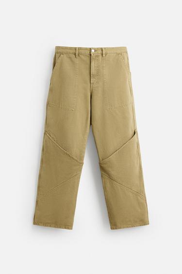 RELAXED FIT OVERSIZE POCKET JEANS - Olive green by Zara
