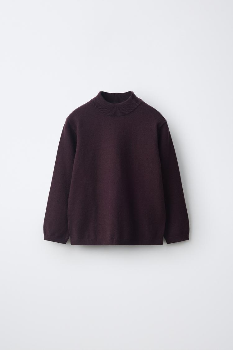MOCK NECK KNIT SWEATER — Brown
