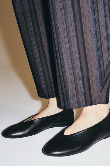 Zara FLAT LEATHER BALLET FLATS - Black - Image 0