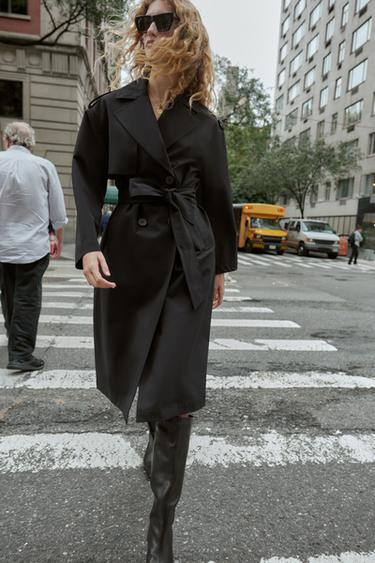 TRENCH LONG CEINTURÉ WINDPROOF WATER REPELLENT - Noir de Zara