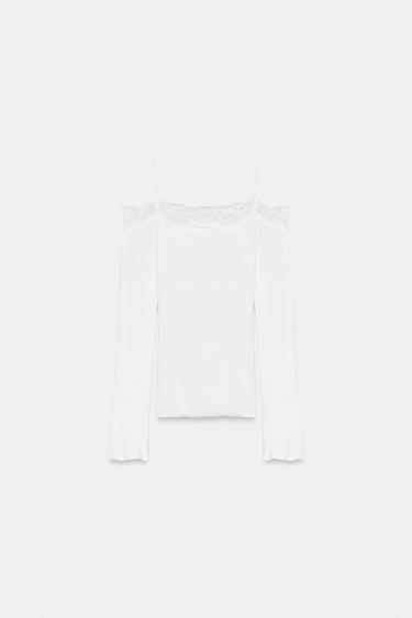 T-SHIRT WITH BARE SHOULDERS - White by Zara