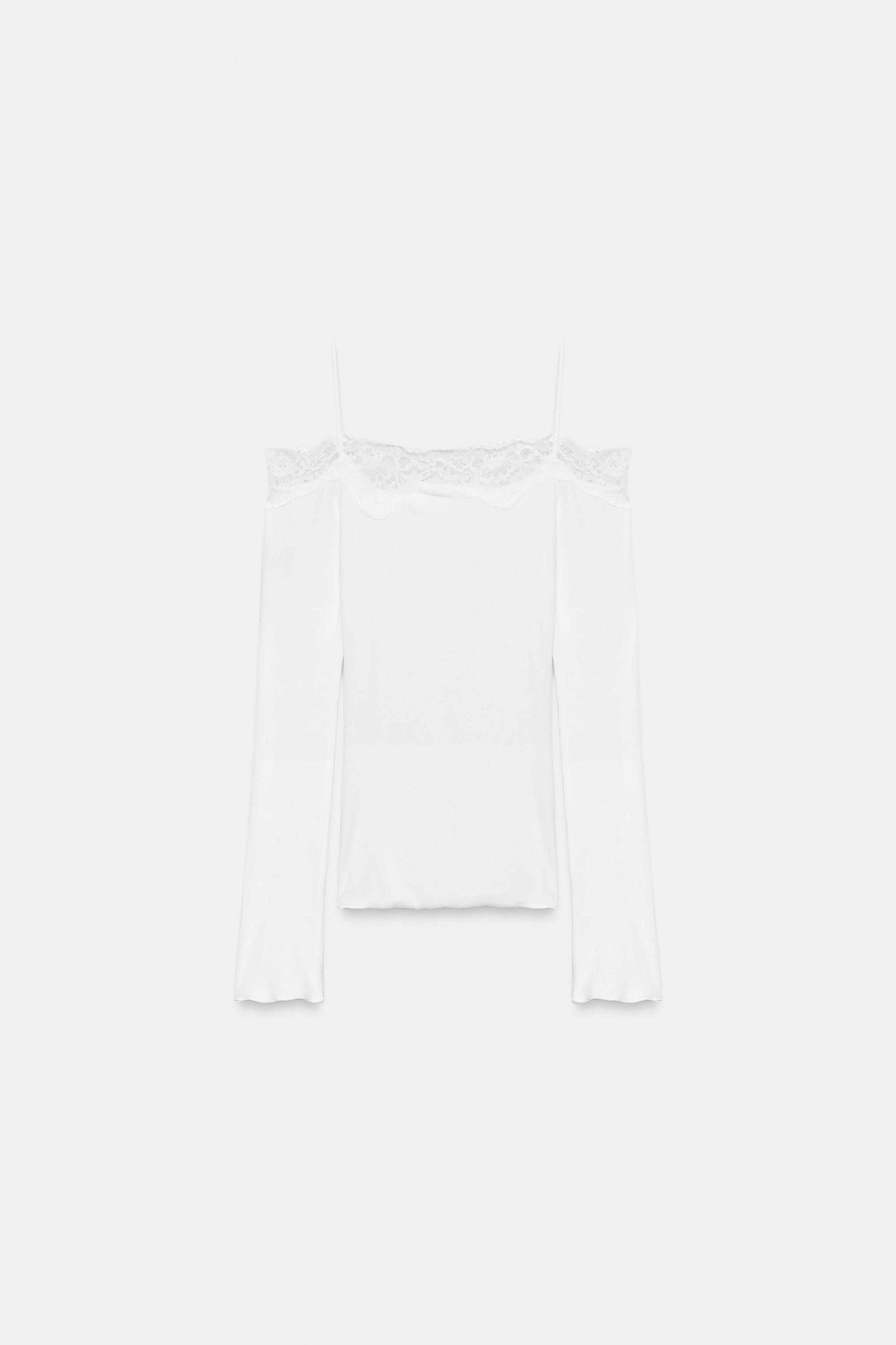 T-SHIRT EN MATIÈRES VARIÉES ÉPAULES DÉNUDÉES