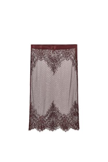 LACE MIDI SKIRT - Brown by Zara - Image 0