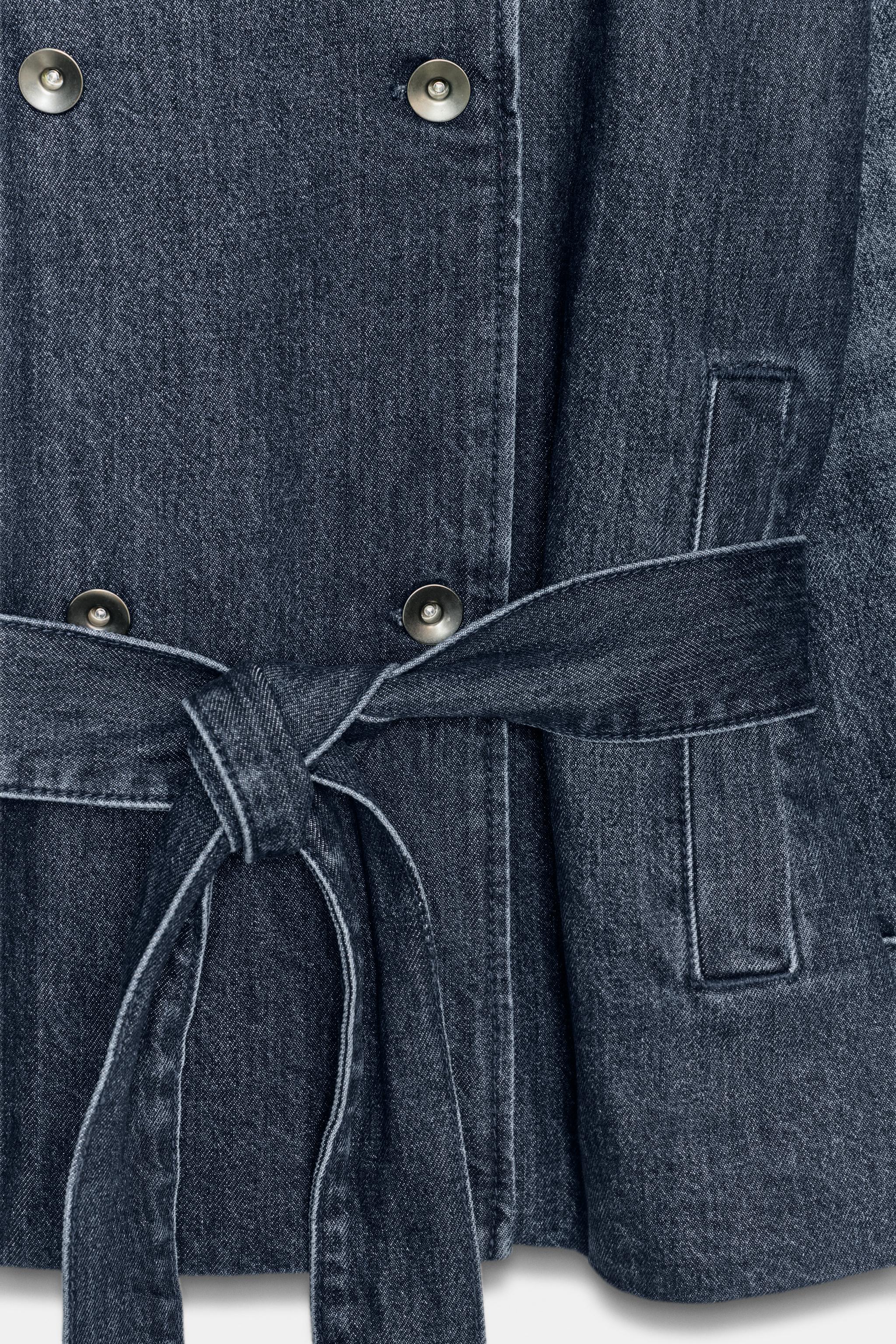 TRF BELTED DENIM MIDI TRENCH COAT