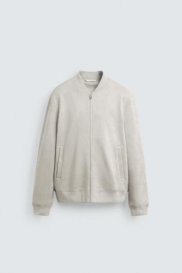 Zara FAUX SUEDE BOMBER JACKET - Pearl gray