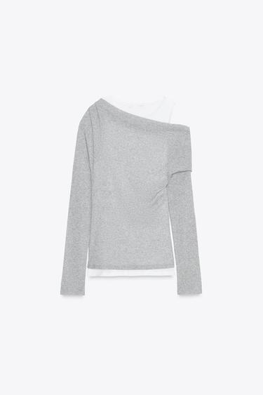 ASYMMETRIC LAYERED-EFFECT T-SHIRT - Grey marl by Zara - Image 4