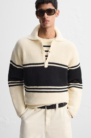 STRIPED KNIT LIMITED EDITION POLO SHIRT - Ecru by Zara