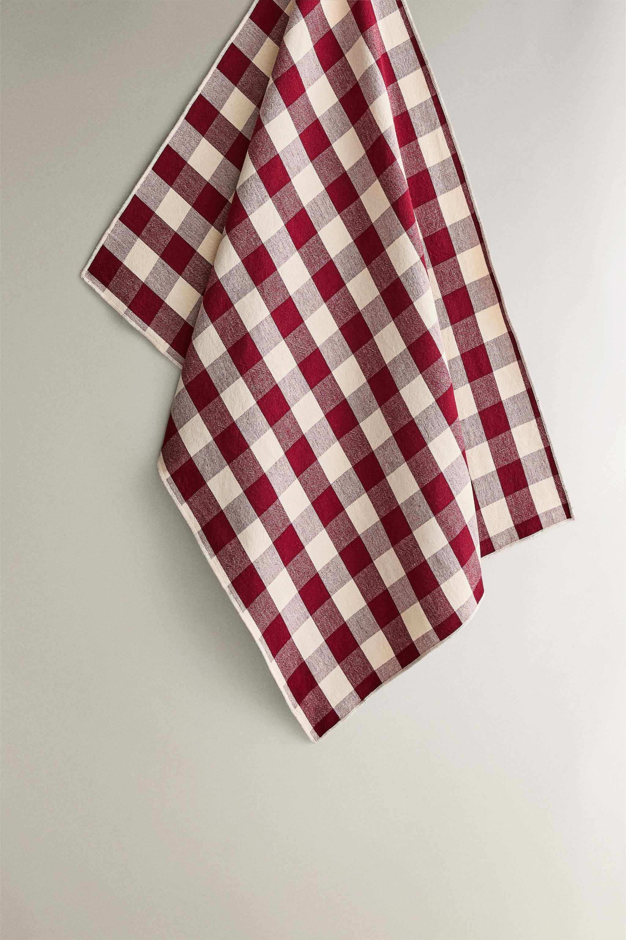 SET OF LARGE CHECK COTTON KITCHEN TOWELS (SET OF 2)