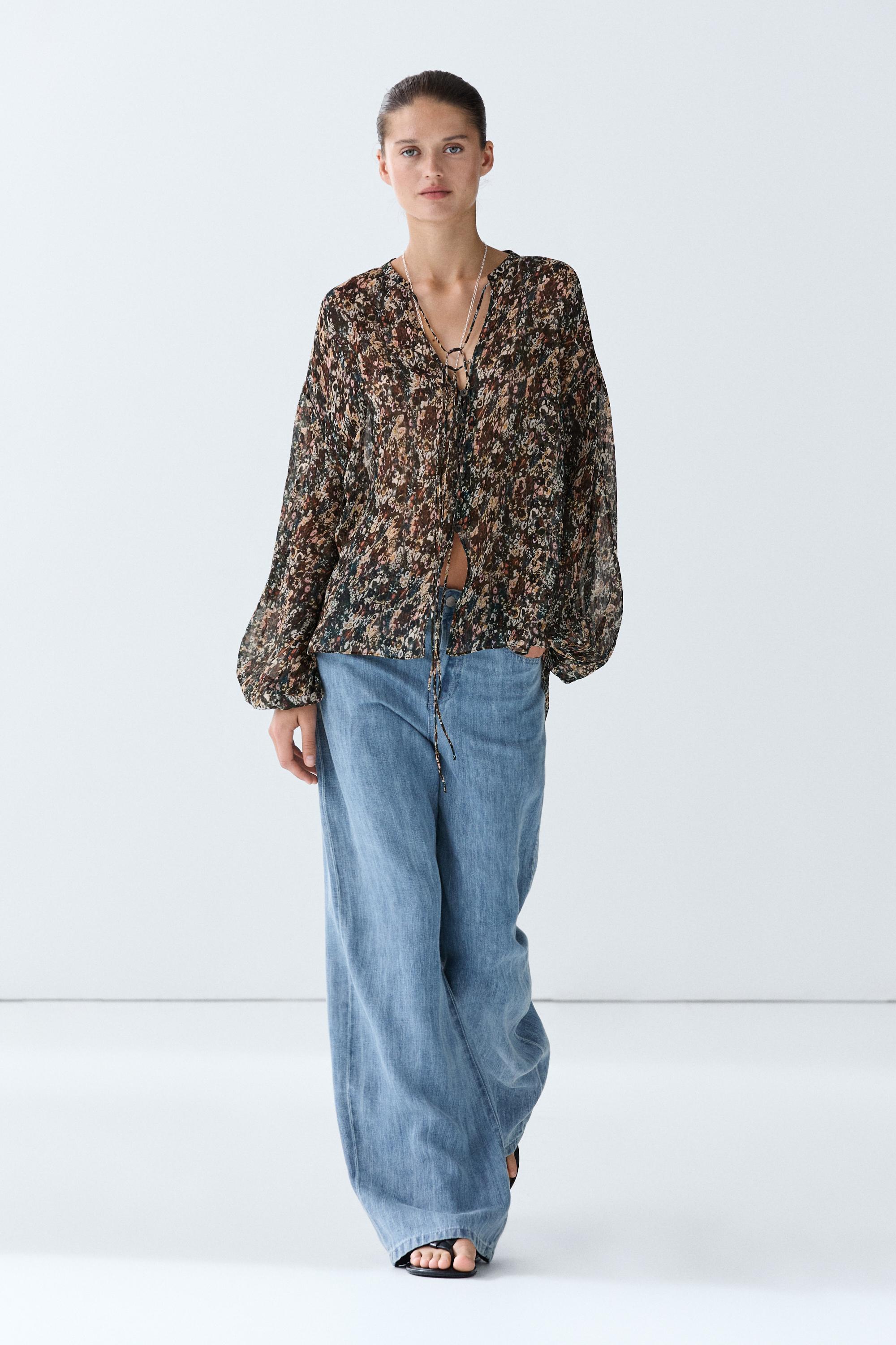 Floral print flowing shirt — Black