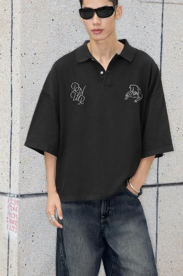 BOXY FIT EMBROIDERED POLO SHIRT - Grey by Zara