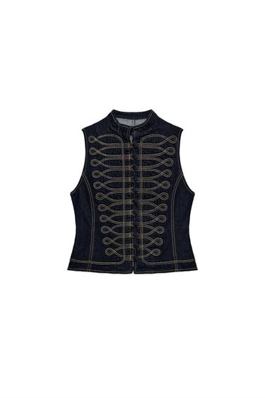 ZW COLLECTION DENIM WAISTCOAT WITH FRONT FASTENING