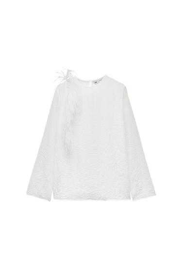 ZW COLLECTION CREASED-EFFECT SHIRT WITH FEATHERS