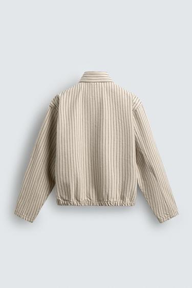 CROPPED FIT STRIPED FIREMAN CLASP JACKET - Ecru by Zara - Image 7